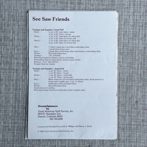 See-Saw Friends Topsy-Turvy Doll Pattern Dream Spinners 123 Great American Quilt - Picture 2 of 2